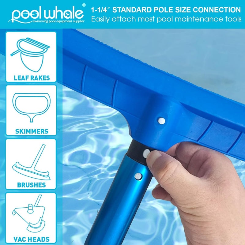 POOLWHALE Premium 15 Foot Telescopic Swimming Pool Pole, Adjustable 3 Piece Extendable Pool Cleaning Pole, Blue Anodized Aluminum - for Skimmer Nets, Vacuum Heads and Brushes - Image 3